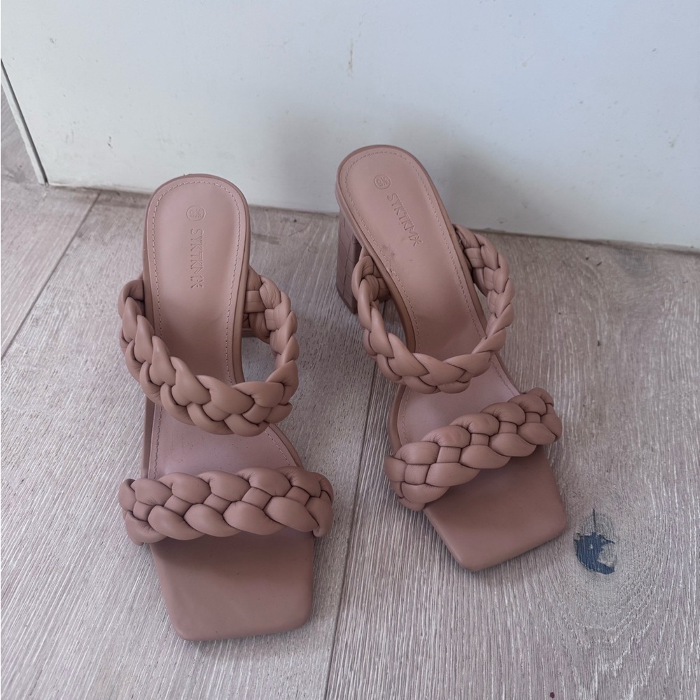 Braided Strap Womens Heeled Sandals - Blush